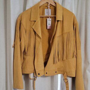 Faux Suede Moto Western Fringe Jacket